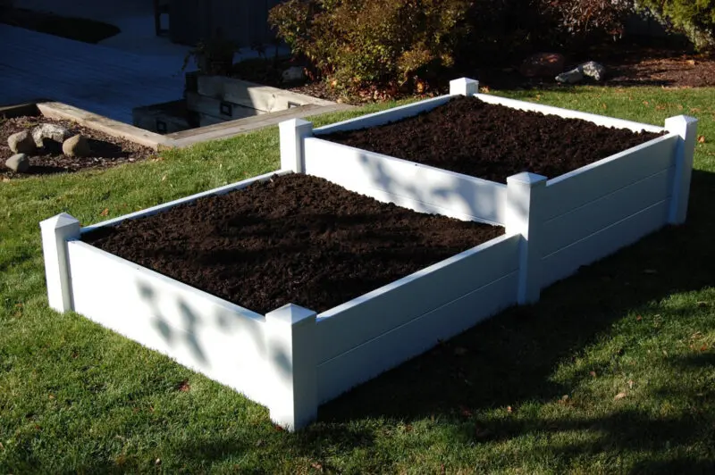 Raised garden beds on grass