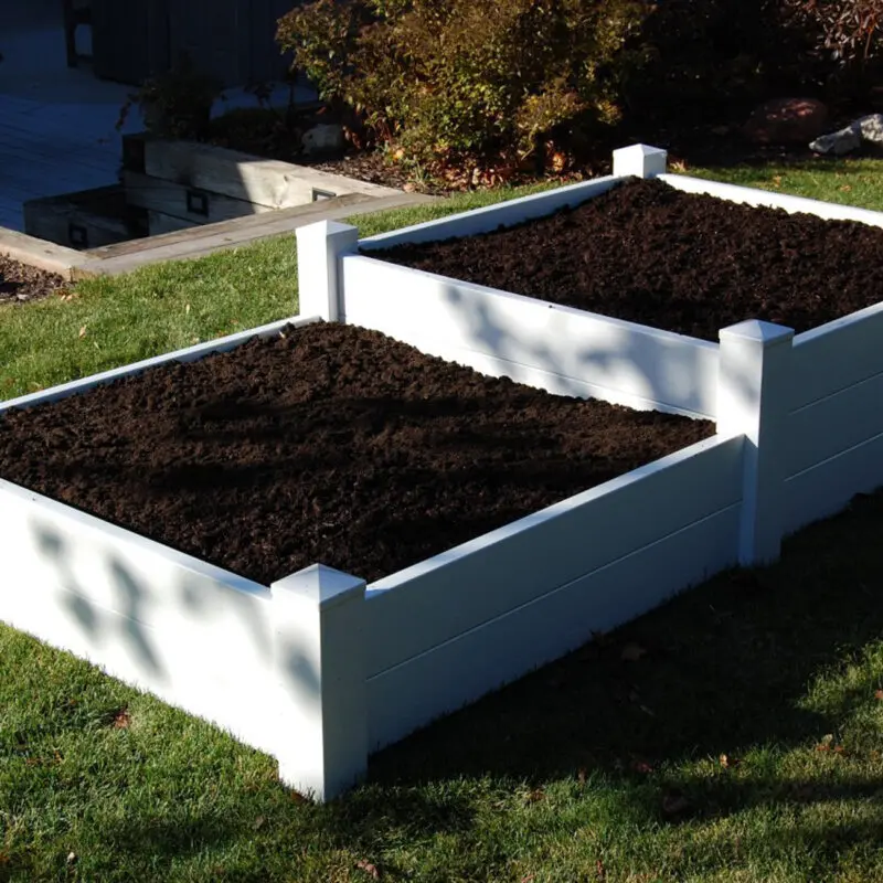 Raised garden beds on grass