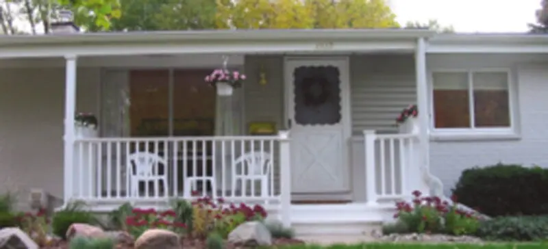 Front porch with white deck