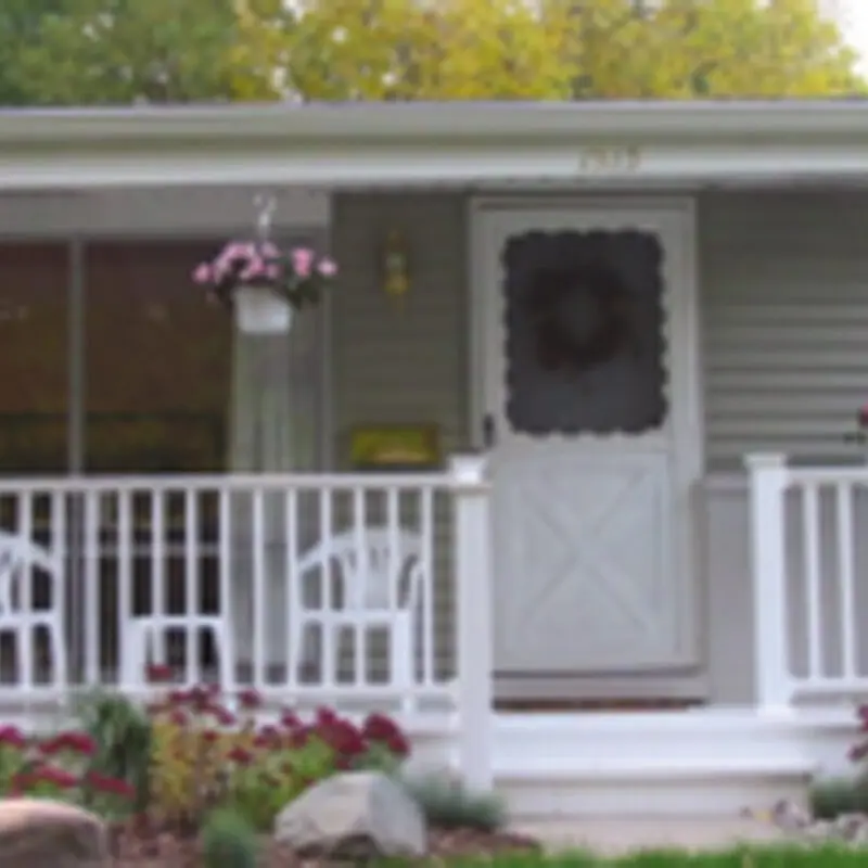 Front porch with white deck