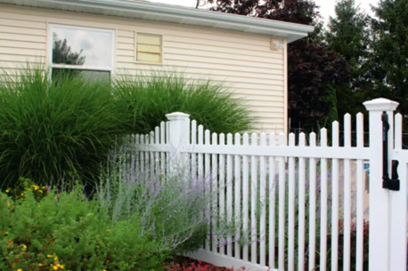 White garden fence with plants