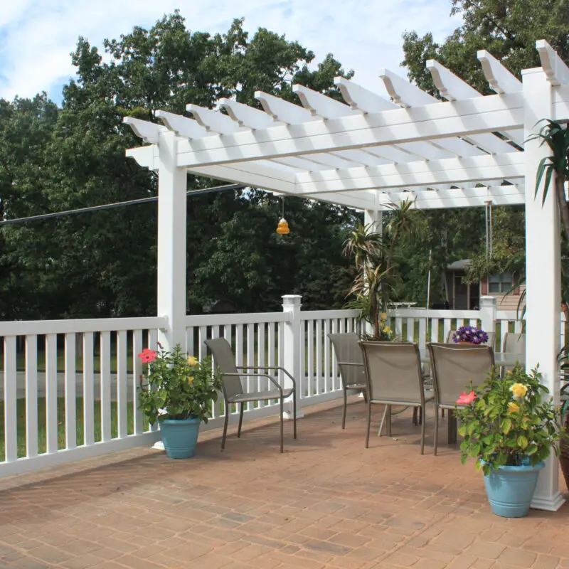 Outdoor deck pergola with plants