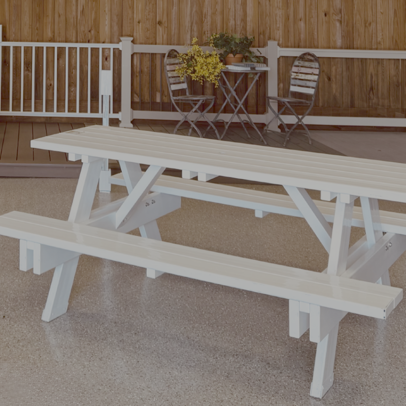 Outdoor deck with picnic table