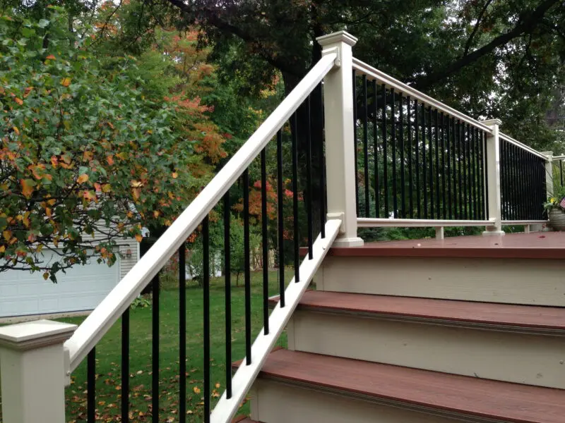 Wooden deck with metal railing