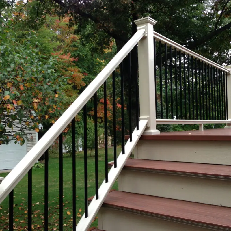 Wooden deck with metal railing